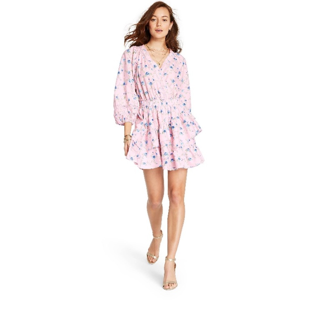 LoveShackFancy Esme Wrap Dress pink floral NWT